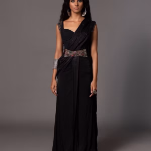 Kalbeliya Black Corset Pre-Draped Saree with Belt