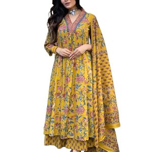 Women’s Rayon Blend Anarkali Printed Kurta with Palazzo & Dupatta