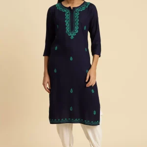 Blue Pashmina Work Kurti